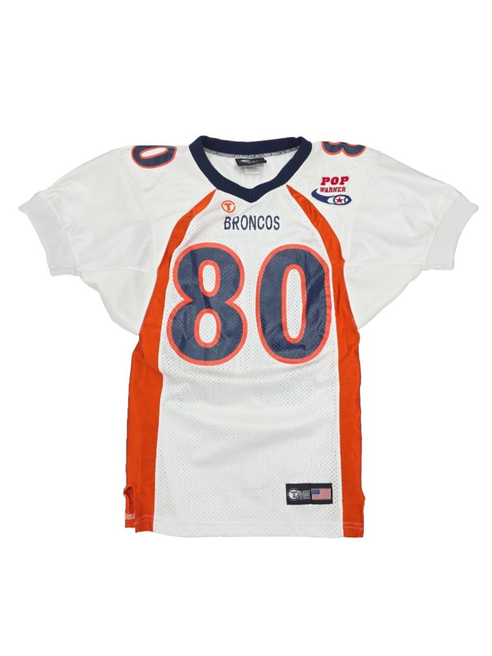 Tag Broncos #80 Team Uniforms Jersey Shirt Boys Youth Small White Pop Warner Vtg